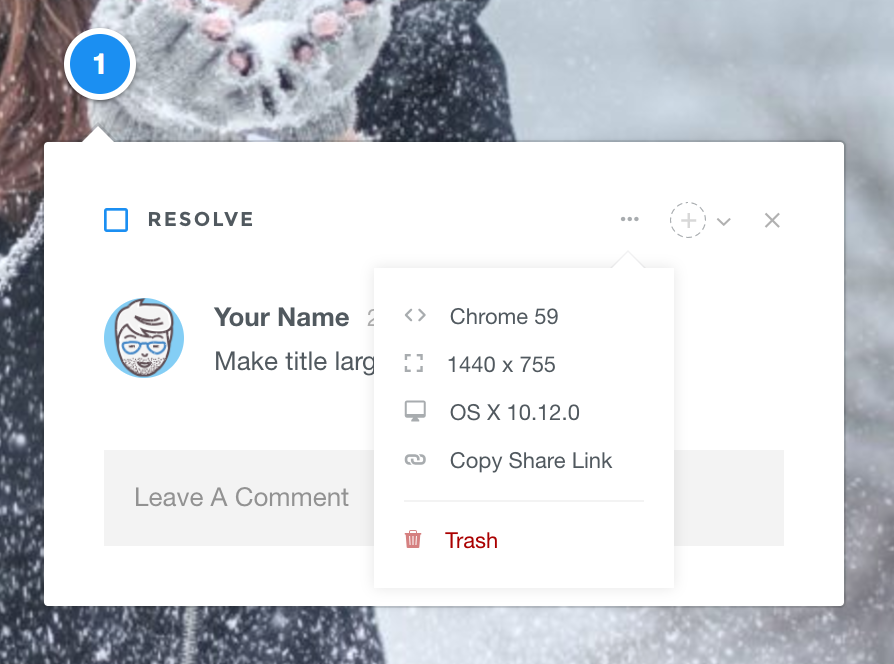 Comment info and actions